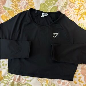 Gymshark Black Long Sleeve Crop Top with Logo